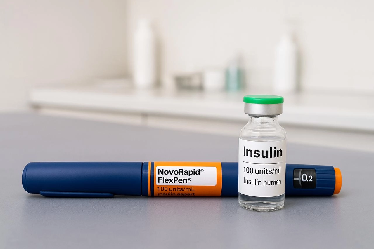 Insulina veterinaria y jeringas para tratamiento de diabetes